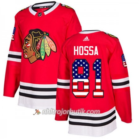Män Ishockey Chicago Blackhawks Tröja Marian Hossa 81 Adidas 2017-2018 Röd USA Flag Fashion Authentic